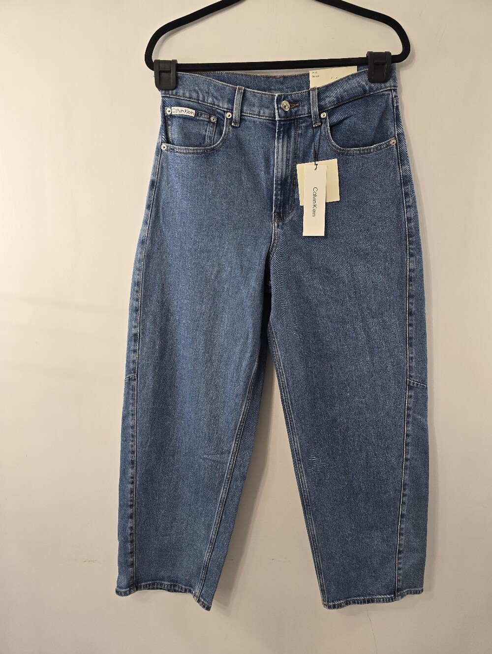 Calvin Klein Barrel Jeans Runaway Blue NWT Size 29 R High Rise Loose Fit Taper - Picture 3 of 15